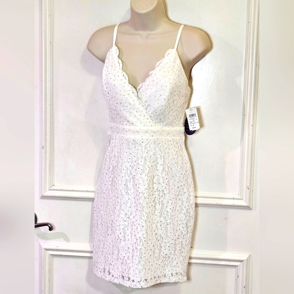 Windsor Cameron Formal White w/Silver Glitter & Lace Mini Dress,Size 9, NWT - Picture 13 of 16